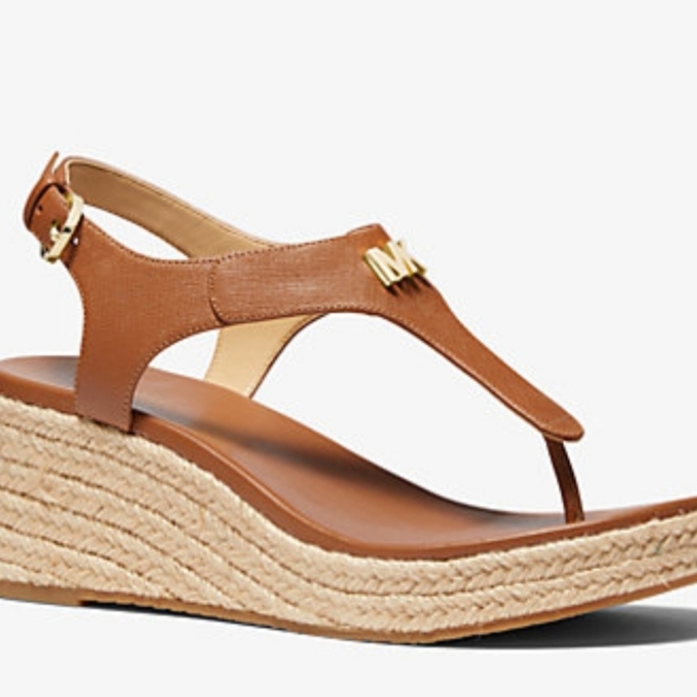 Michael Kors Laney Saffiano Leather Espadrille Wedge Sandal Women's Size 10
